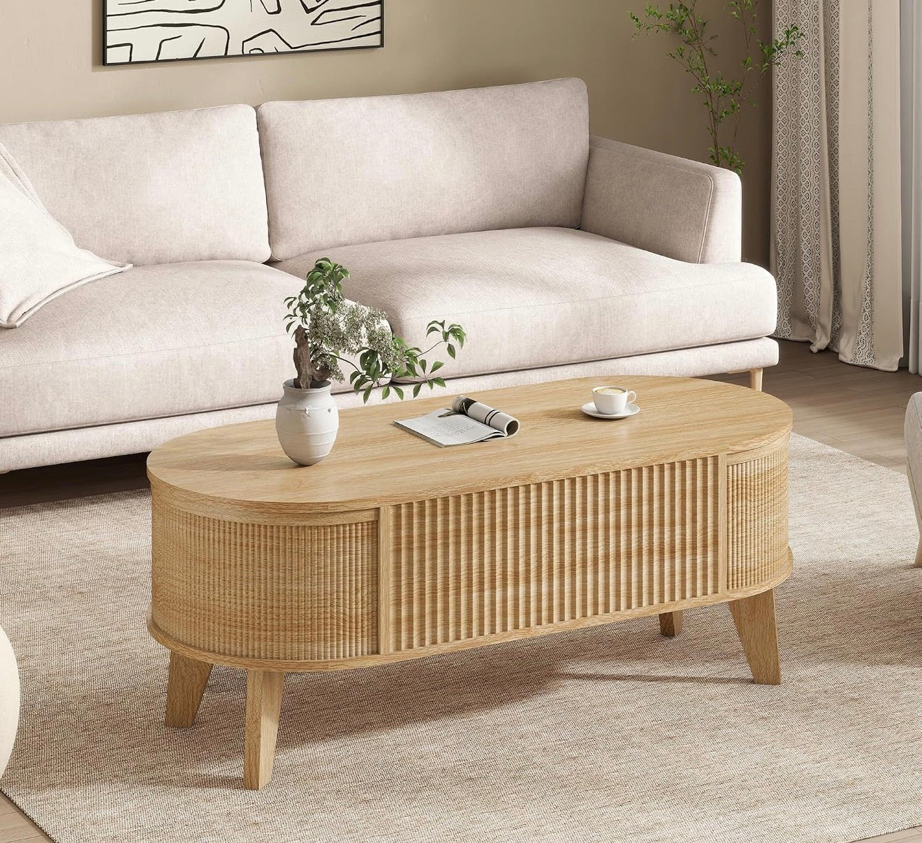 Fluted Lift Top Coffee Table for Living Room