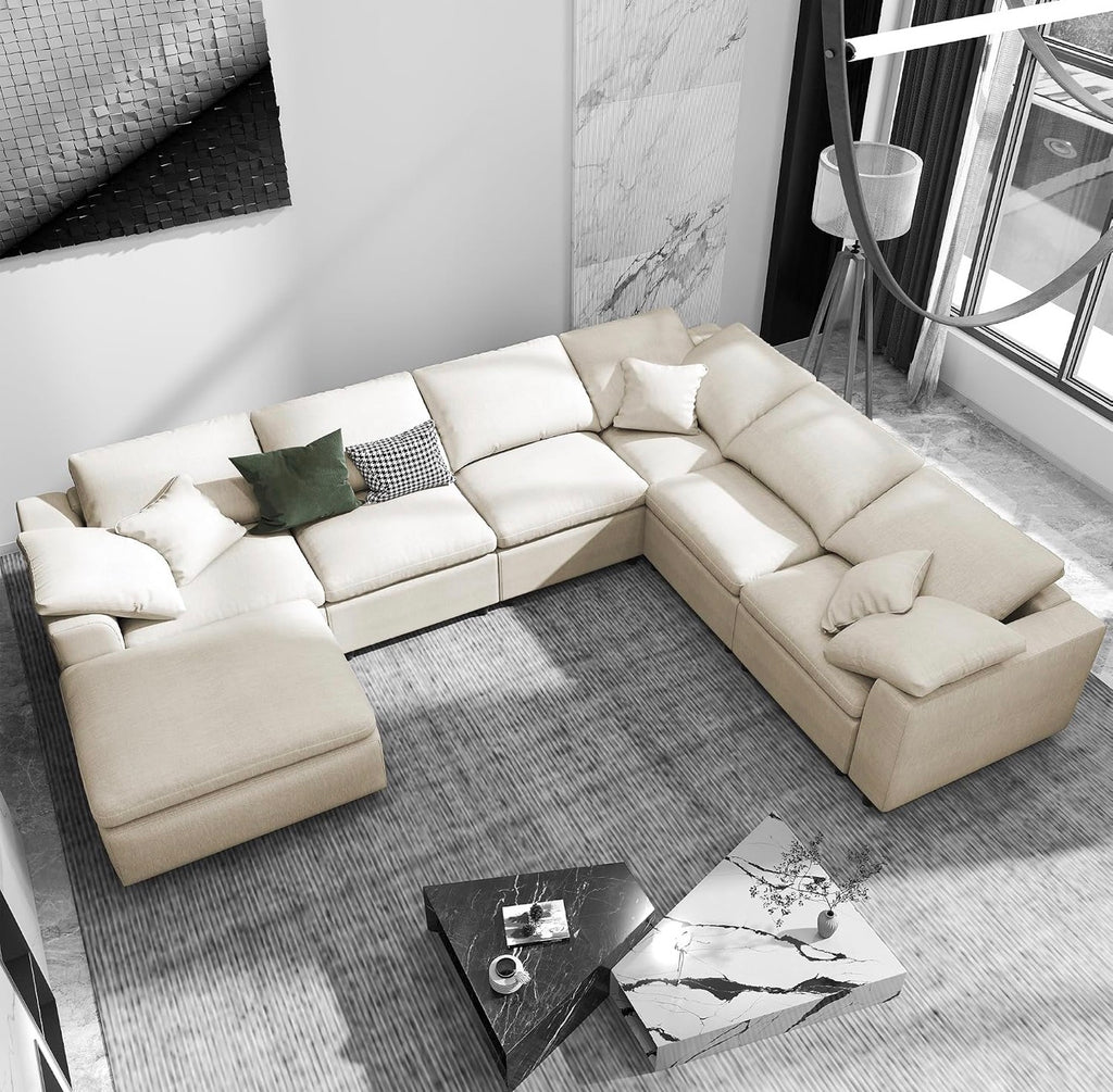 Oversized U-Shaped Modular Sectional Sofa W/Movable Ottoman