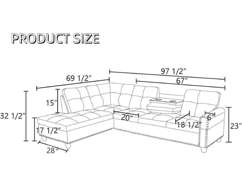 Leather Sectional Couch with Left Facing Chaise black leather nailhead trim