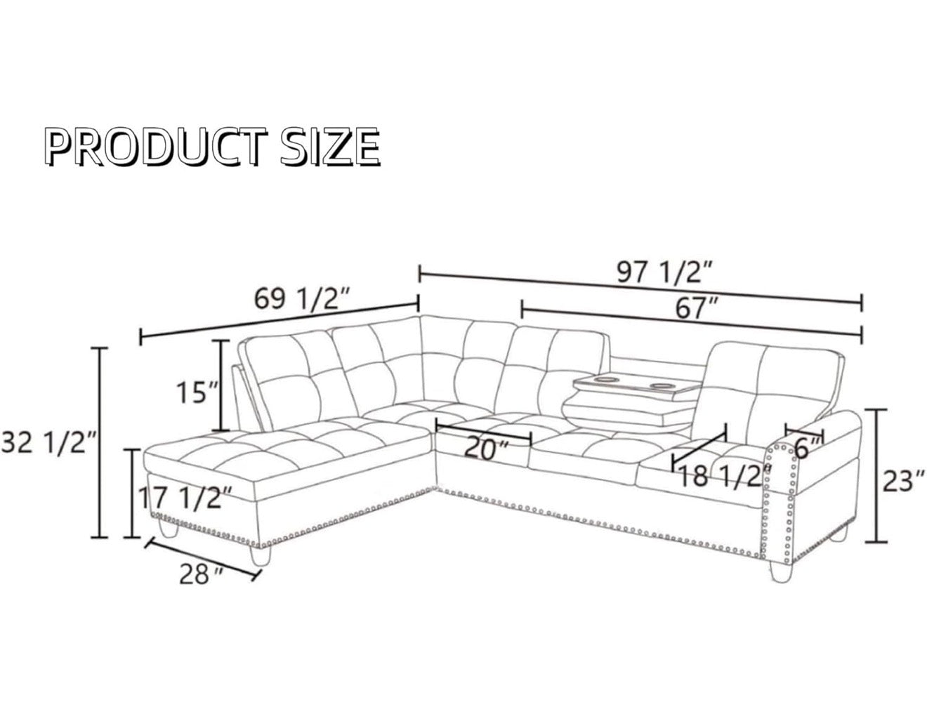 Leather Sectional Couch with Left Facing Chaise black leather nailhead trim