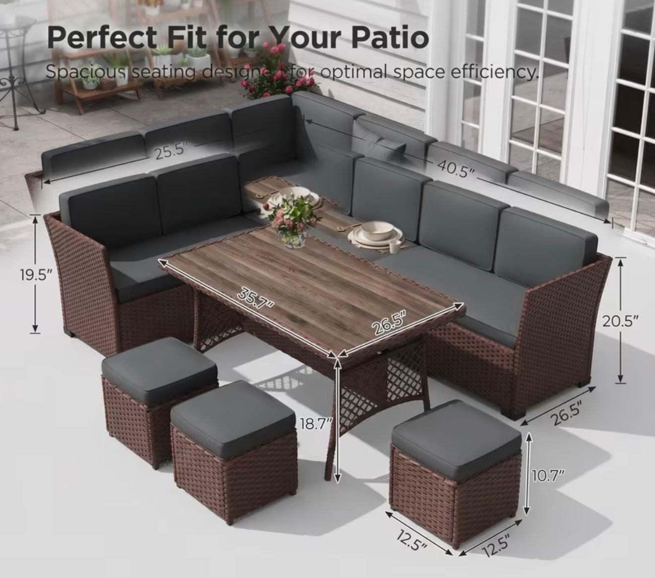 Seven piece outdoor patio sectional
