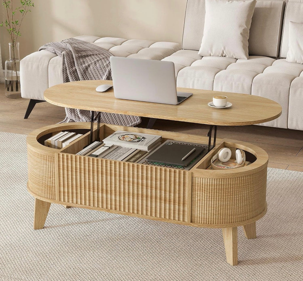 Fluted Lift Top Coffee Table for Living Room