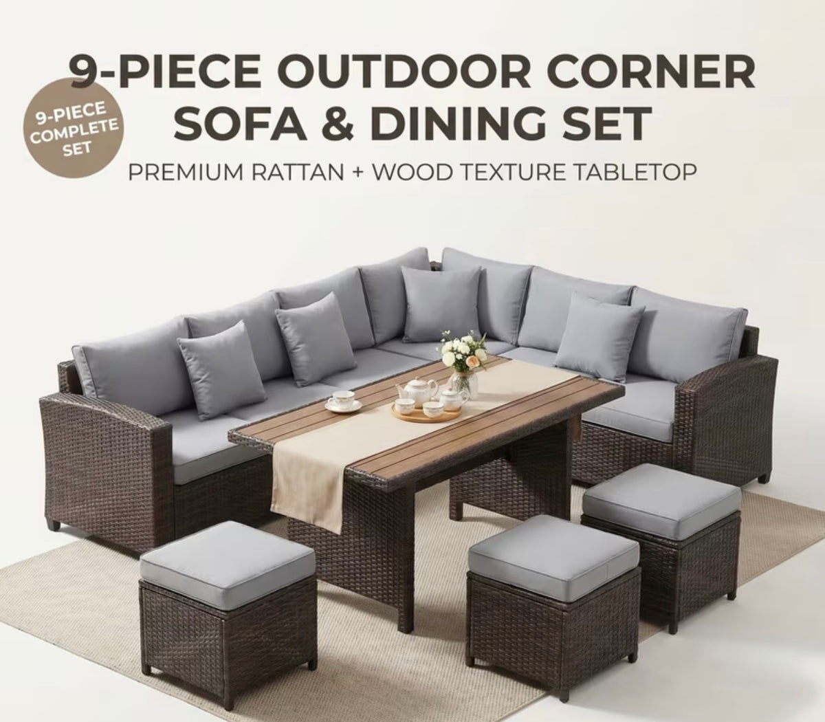Seven piece outdoor patio sectional