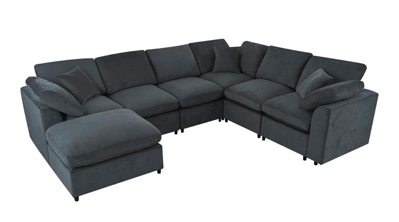 Oversized U-Shaped Modular Sectional Sofa W/Movable Ottoman