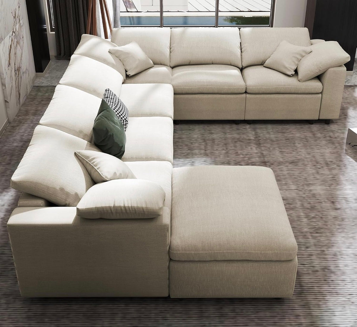 Oversized U-Shaped Modular Sectional Sofa W/Movable Ottoman