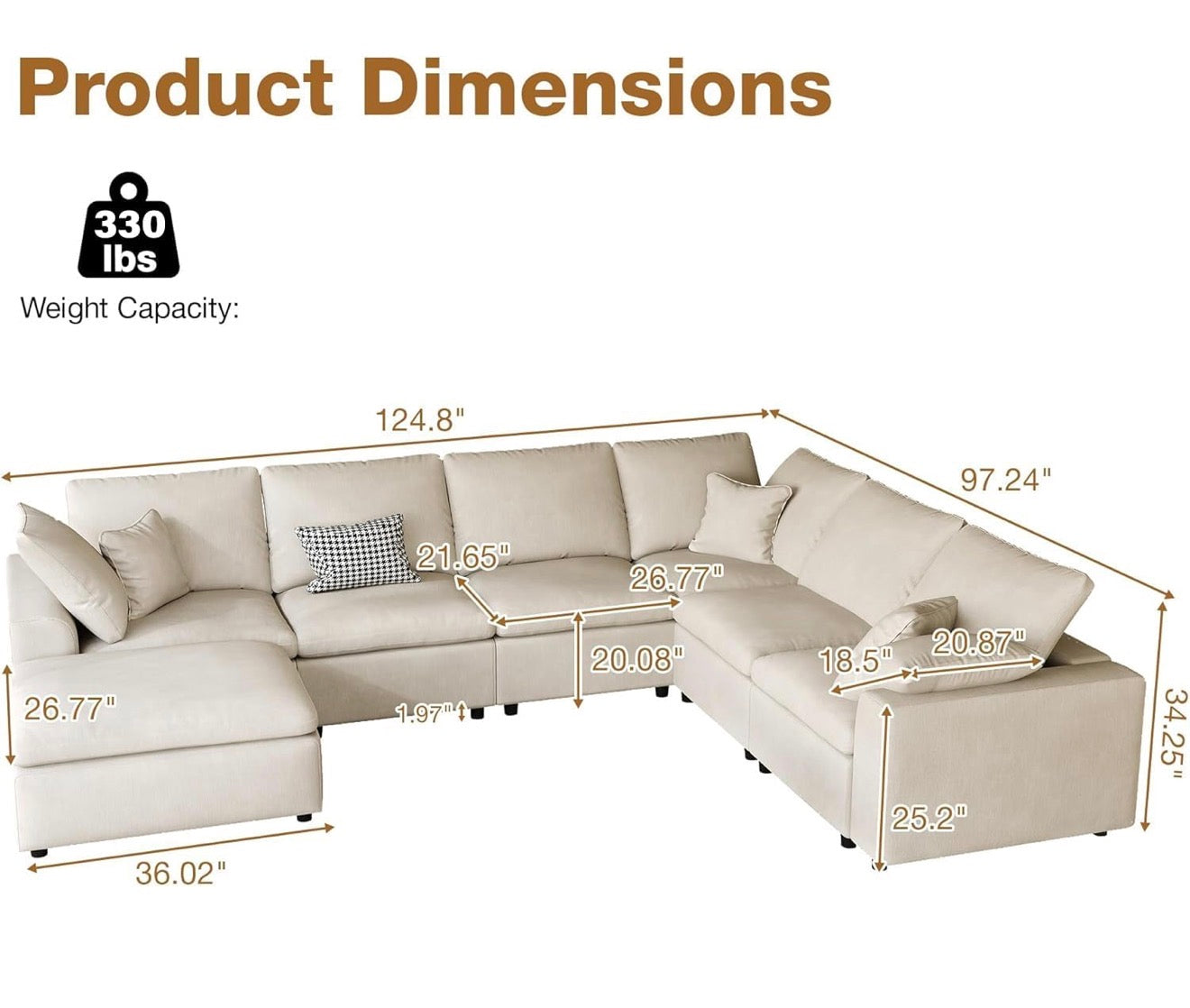 Oversized U-Shaped Modular Sectional Sofa W/Movable Ottoman