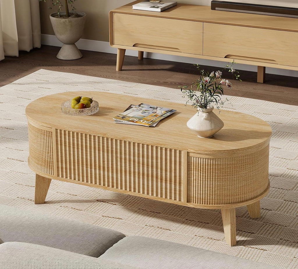 Fluted Lift Top Coffee Table for Living Room