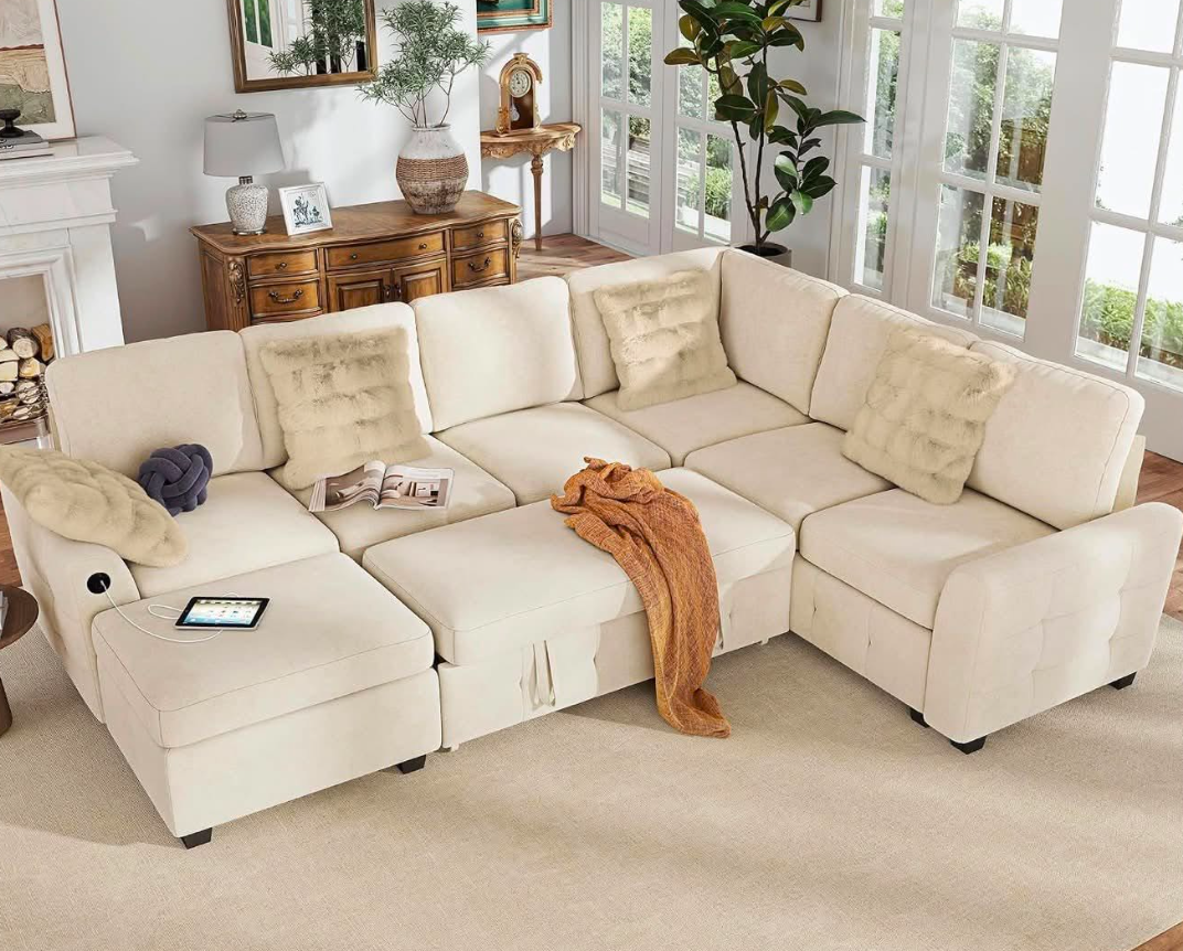 Sleeper Sectional with Pull-Out Bed & USB Ports