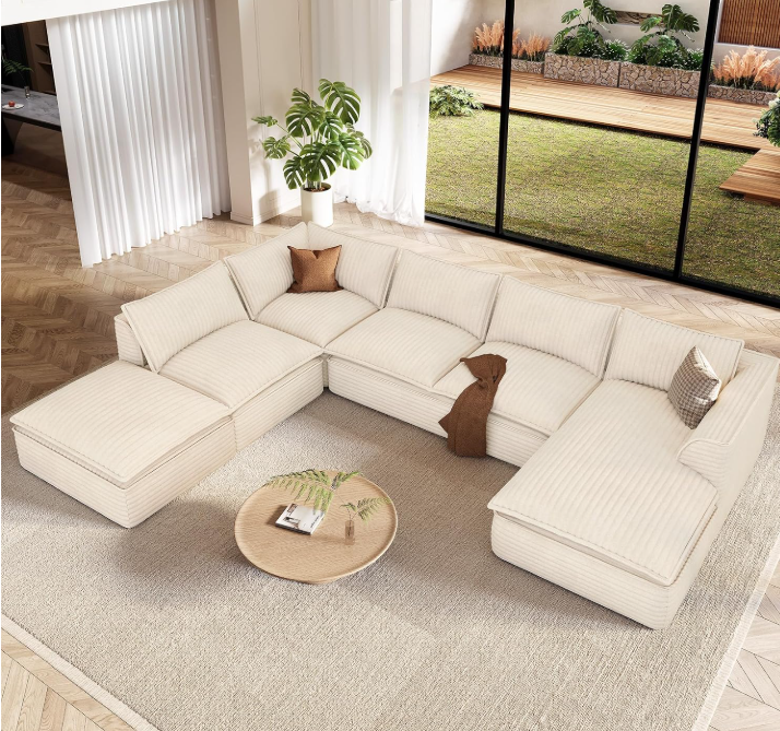 Oversized Modular Sectional Couch with Chaise & Ottoman,