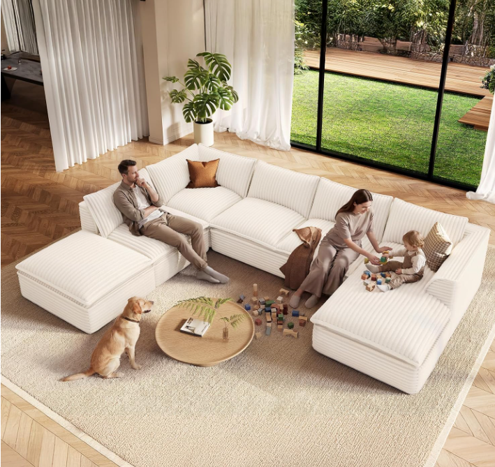 Oversized Modular Sectional Couch with Chaise & Ottoman,
