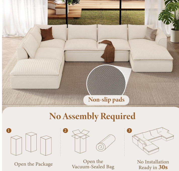 Oversized Modular Sectional Couch with Chaise & Ottoman,
