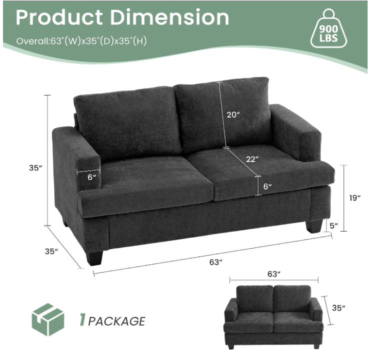 NOVA 2 Piece  Sofa Couch, 3 Seater & Loveseat Sofa with Deep Seats
