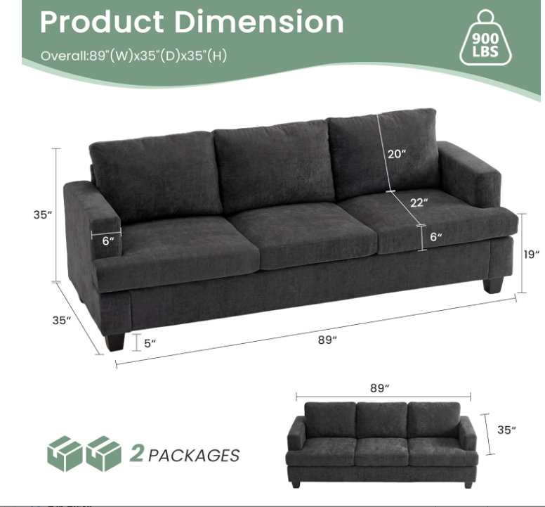NOVA 2 Piece  Sofa Couch, 3 Seater & Loveseat Sofa with Deep Seats