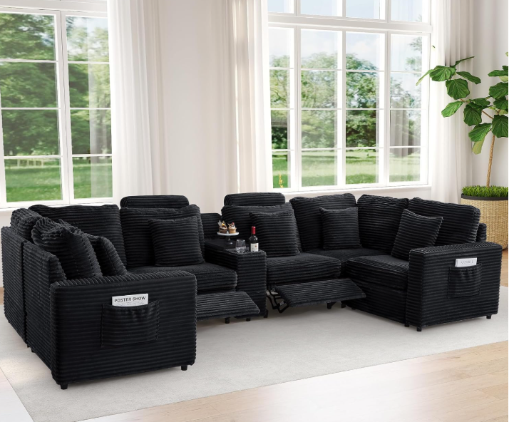 Power Recliner Sectional Sofa, U Shaped Couch with 2 Recliners and Console
