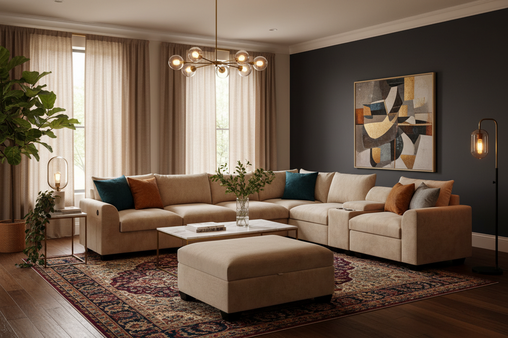 L shaped Sectional Couch  with Central Console 7 Seater
