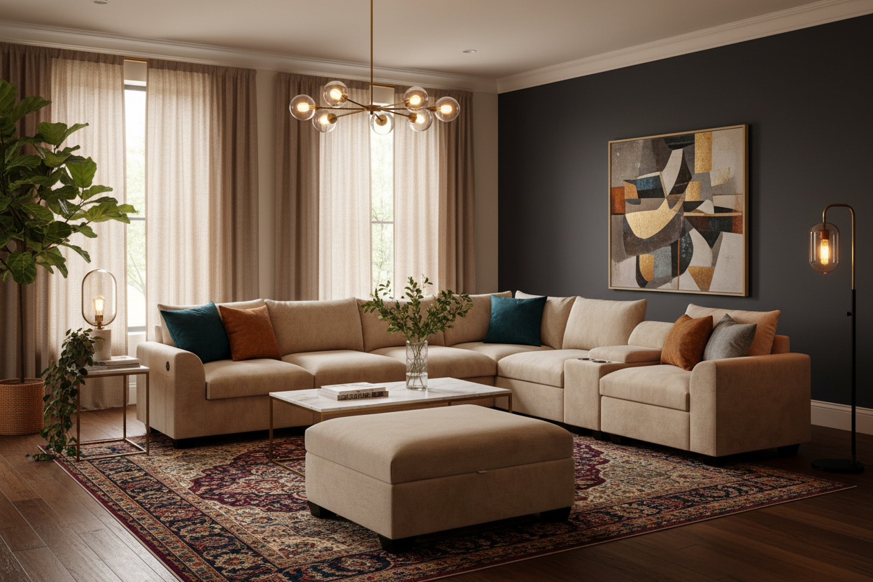 L shaped Sectional Couch  with Central Console 7 Seater