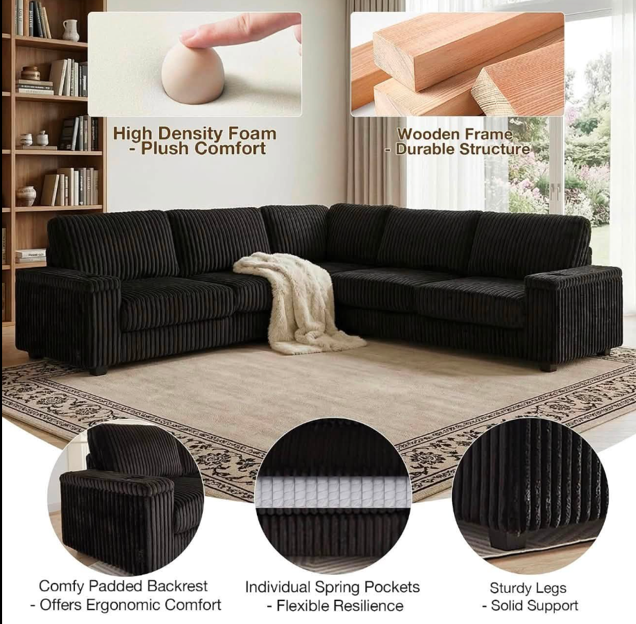 Oversized Corduroy Plush Sectional
